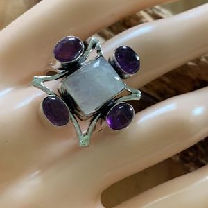 Amethyst Moonstone Gemstone Ring 925 sz 8 Reiki